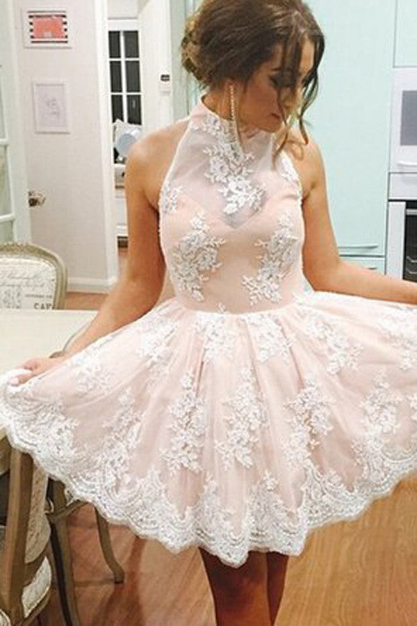 Elegant High Neck Lace Homecoming Dresses Sweet 16 Dresses Graduation Dresses