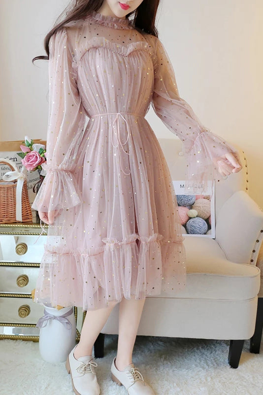 Sparkly Star Long Sleeves Tulle Homecoming Dress N2004