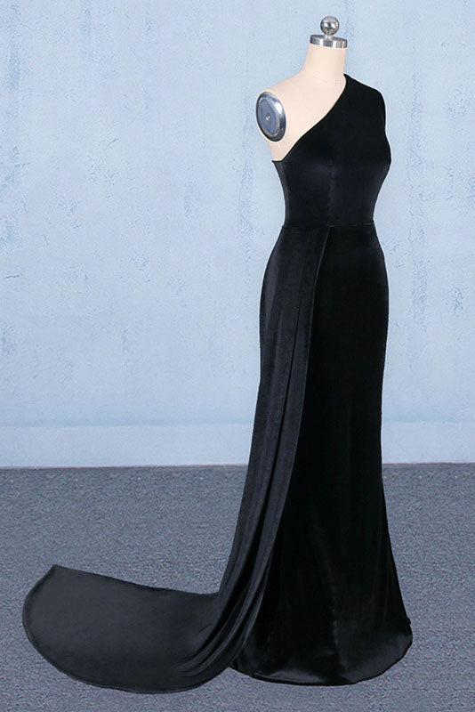 Black One Shoulder Sheath Long Evening Dresses N2327