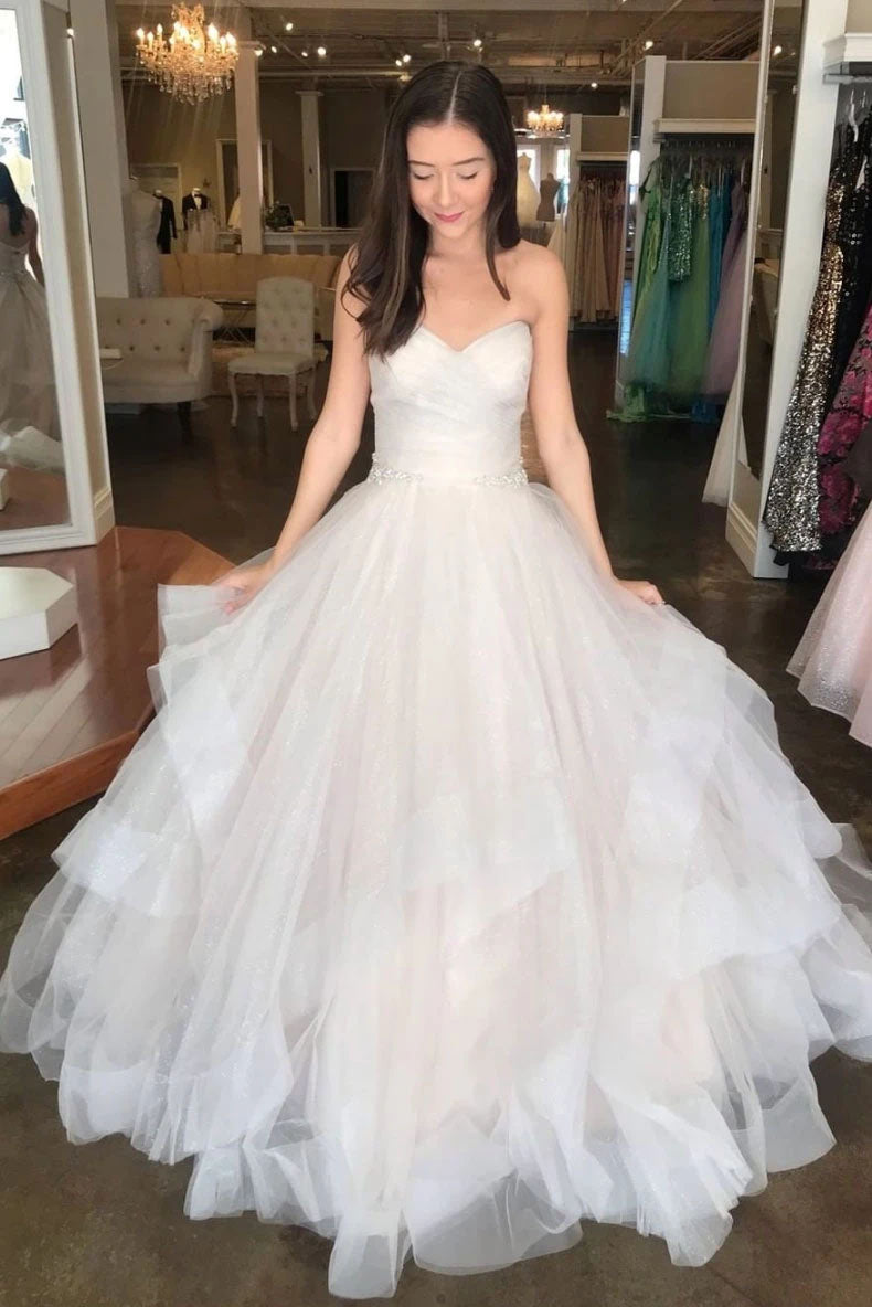 Off White Sweetheart Puffy Long Bridal Dress, Princess Wedding Gown N2682