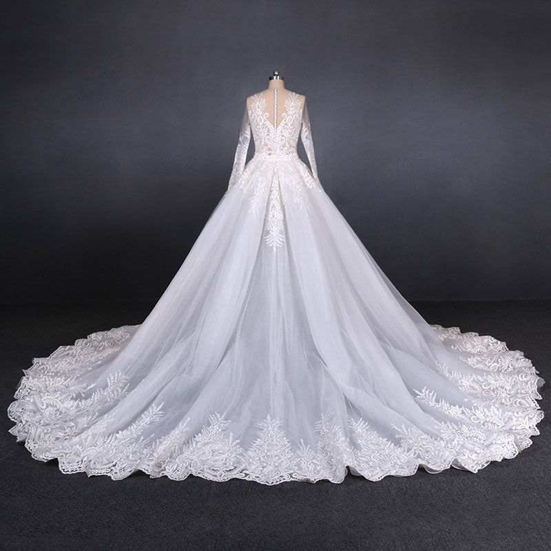 Gorgeous Long Sleeves Long Wedding Dresses V-Neck Long Bridal Dresses N2288