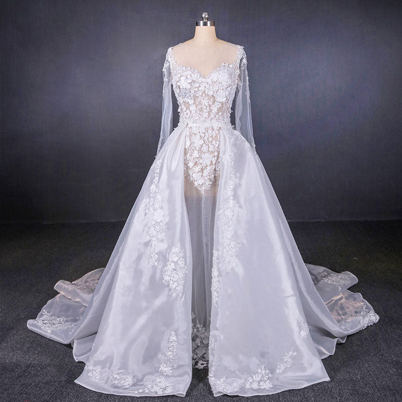 Gorgeous Long Sleeves Sweetheart Wedding Dresses Whit Bridal Dresses with Applique N2291