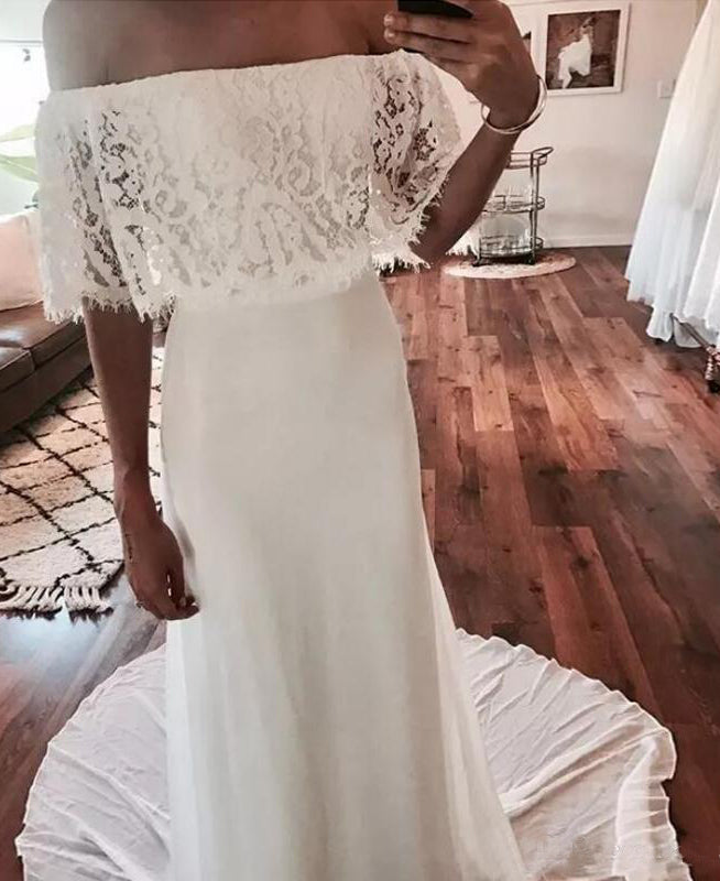 Country Beach Wedding Dresses Lace Chiffon Wedding Gown Bohemian Bridal Gowns N25066