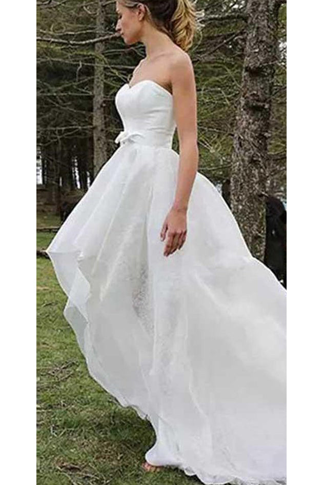 High Low Sweetheart Beach Wedding Dresses Boho Wedding Dresses with Bow N1782