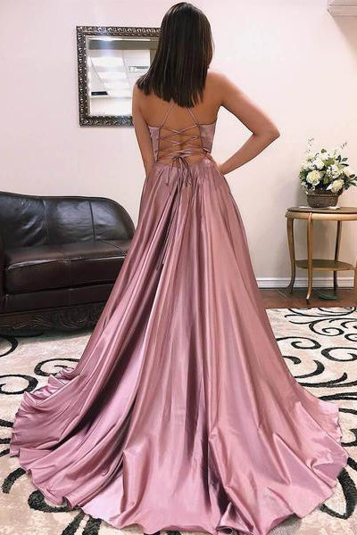 V-Neck Sleeveless Long Graduation Dresses  A Line Straps Prom Dresses N1577