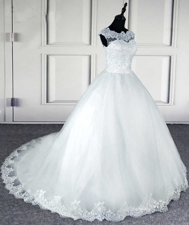 Ball Gown Long Wedding Dresses Gorgeous White Tulle Lace Wedding Gown N1568