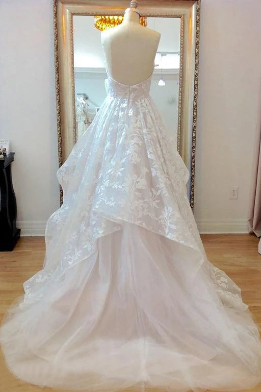 A Line Sweetheart Lace Appliqued Wedding Dresses Court Train Wedding Dresses N2265