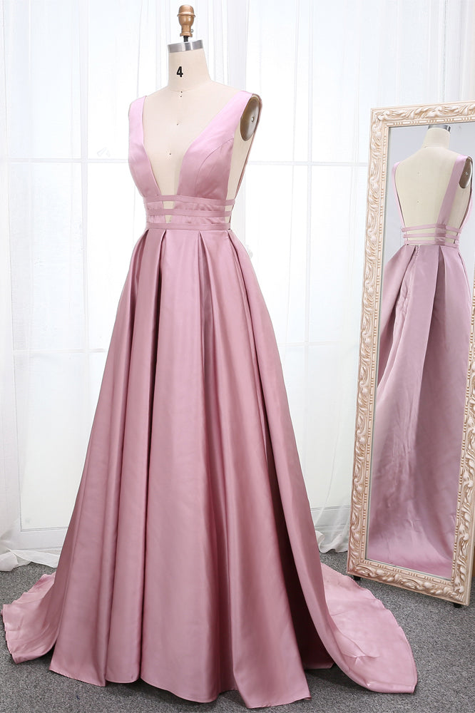 V-Neck Sleeveless Long Prom Dresses A Line Ruched Long Evening Dresses N2272