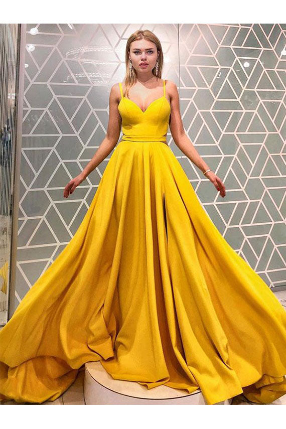 A Line Spaghetti Straps Yellow Prom Dresses Long Formal Dresses N2470 ...