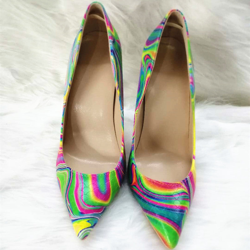 High-heels with Colorful Patterns Fashion Women Party Shoes yy11