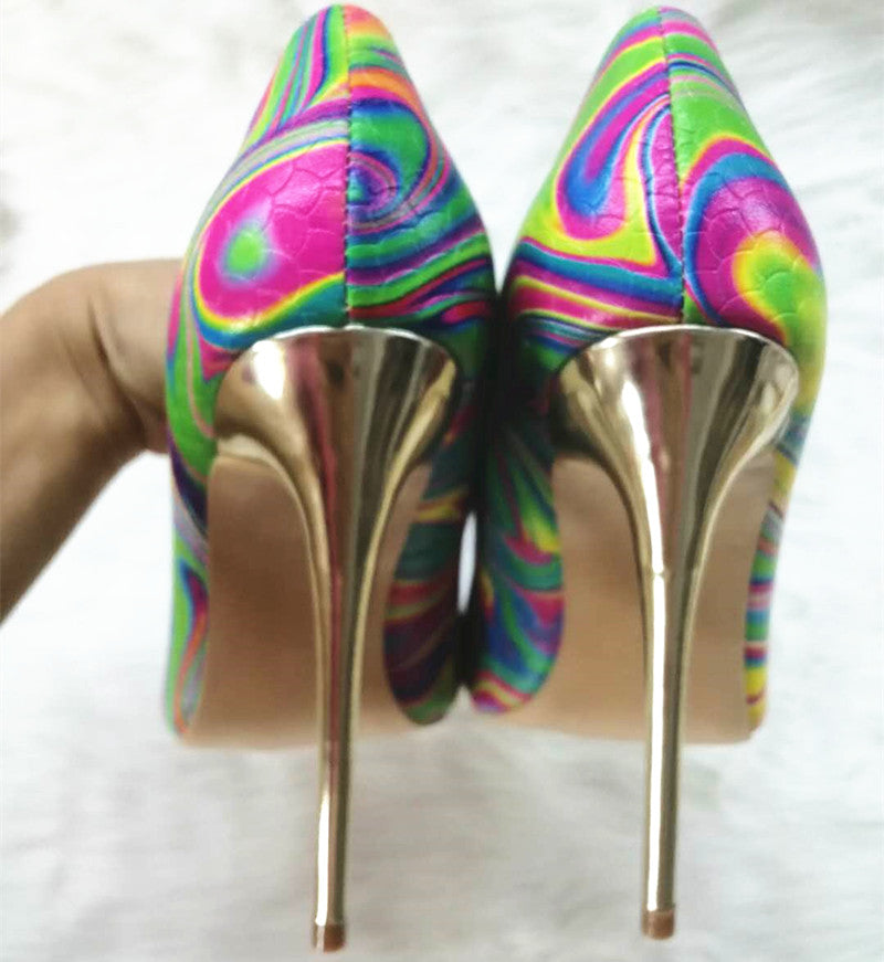 High-heels with Colorful Patterns Fashion Women Party Shoes yy11