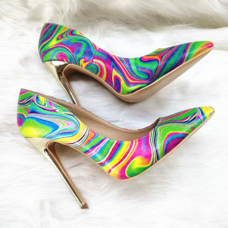 High-heels with Colorful Patterns Fashion Women Party Shoes yy11