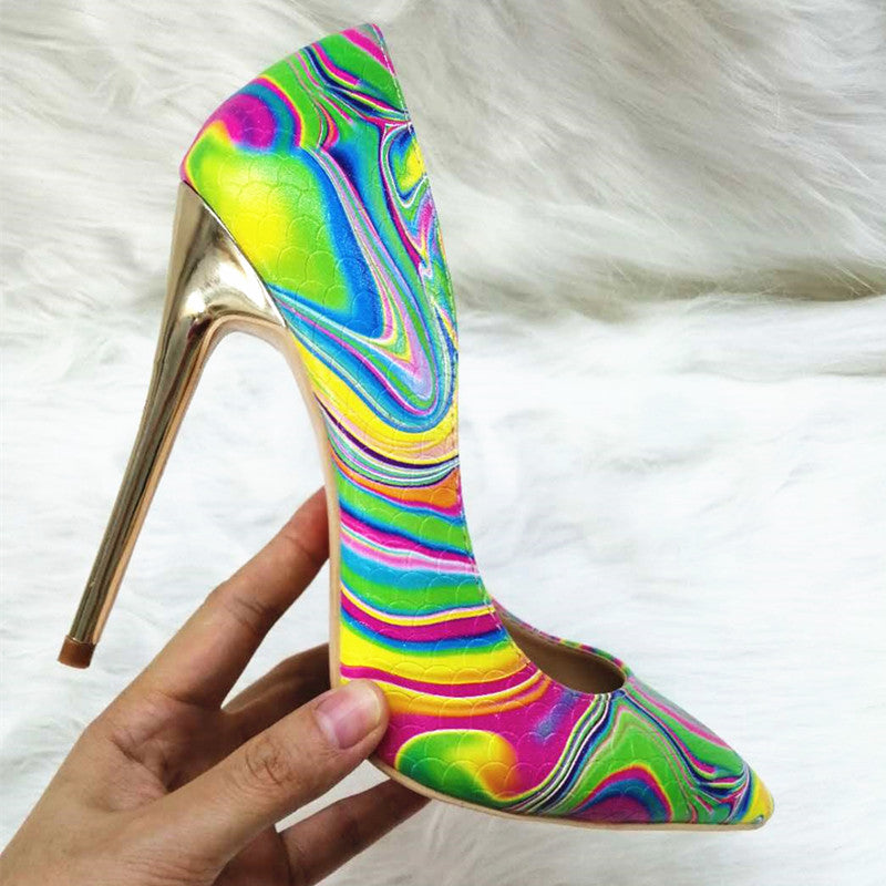 High-heels with Colorful Patterns Fashion Women Party Shoes yy11