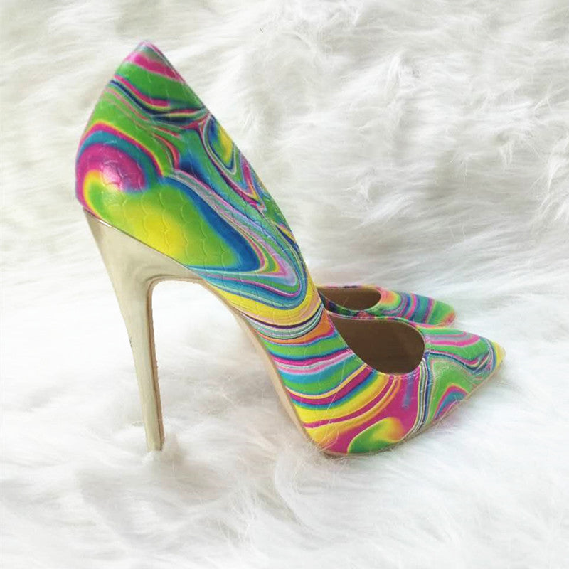 High-heels with Colorful Patterns Fashion Women Party Shoes yy11