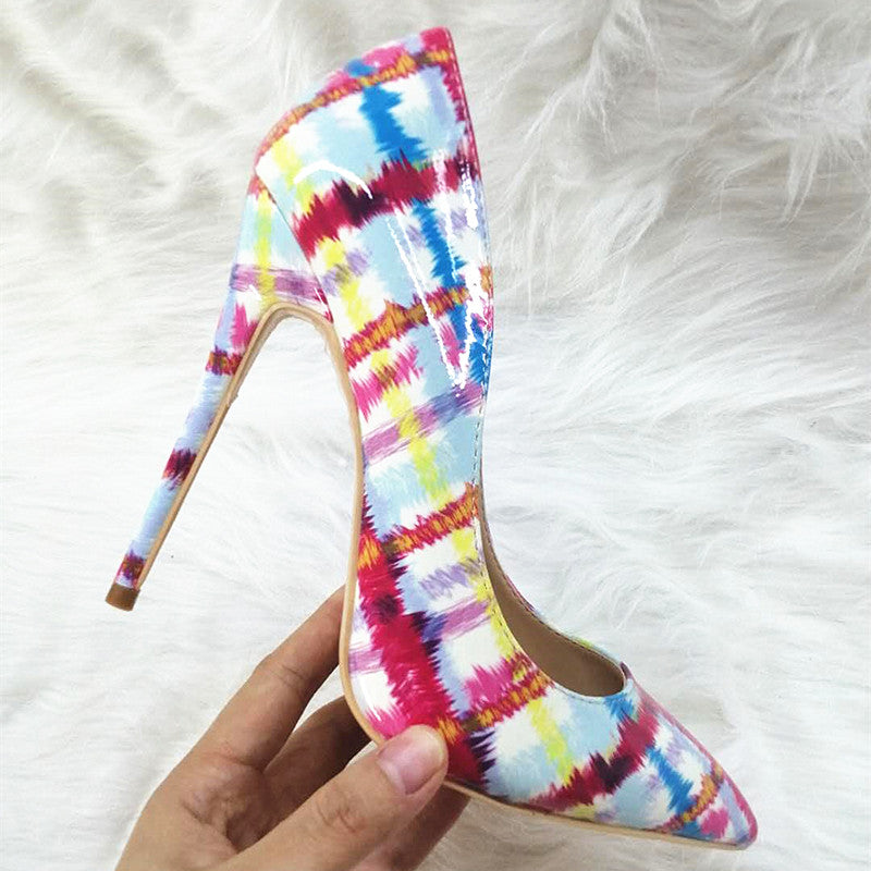 High Heels with Colorful Patterns Fashion Evening Party Shoes yy12