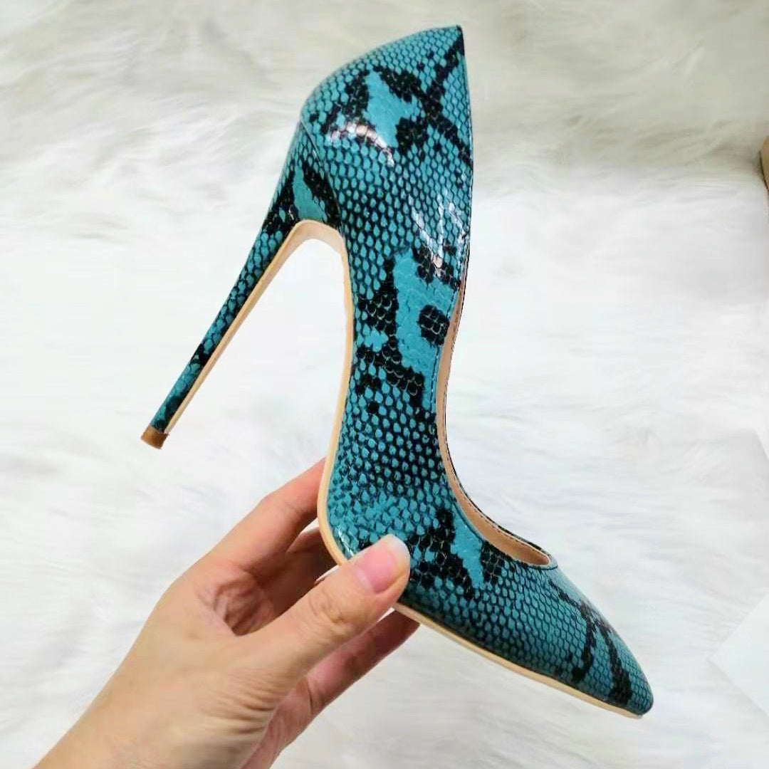 High-heels with Blue Snakeskin Pattern Fashion Women Party Shoes yy19