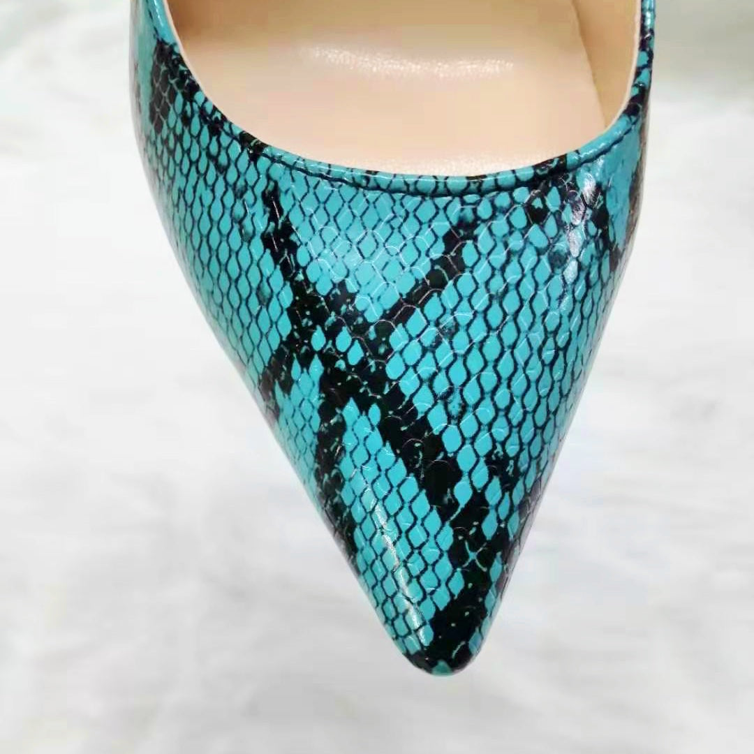 High-heels with Blue Snakeskin Pattern Fashion Women Party Shoes yy19