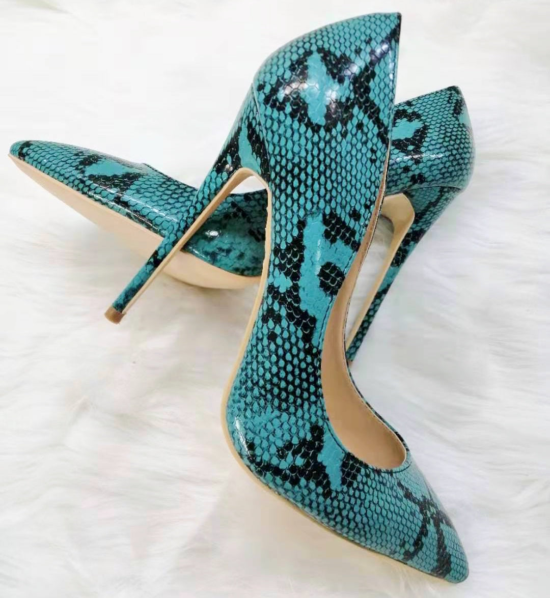 High-heels with Blue Snakeskin Pattern Fashion Women Party Shoes yy19