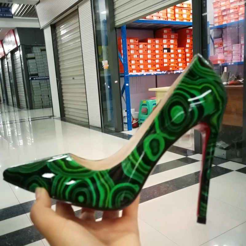 High-heels with Green-and-black Pattern Fashion Evening Party Shoes yy24