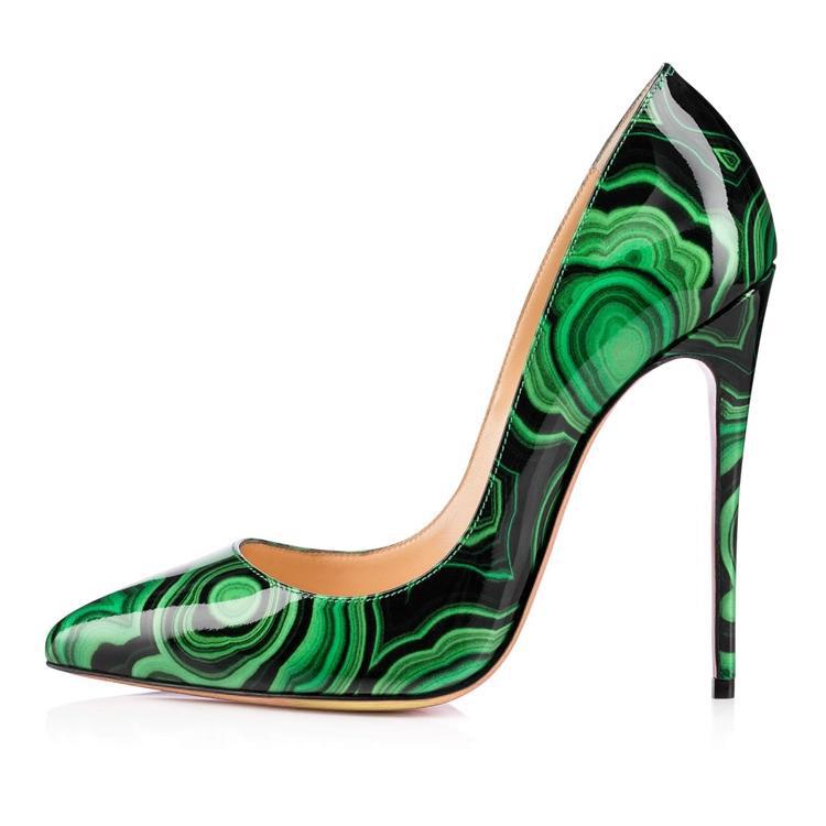 High-heels with Green-and-black Pattern Fashion Evening Party Shoes yy24