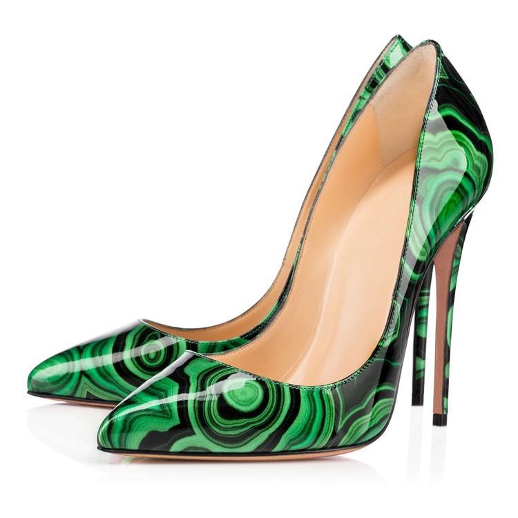 High-heels with Green-and-black Pattern Fashion Evening Party Shoes yy24