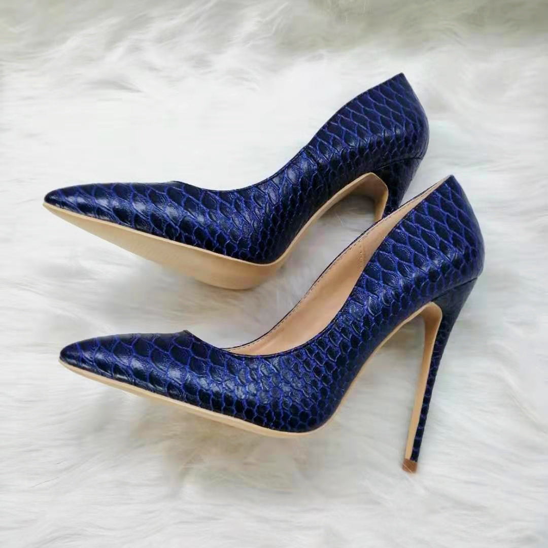 High-heels with Dark Blue Pattern Fashion Women Party Shoes yy27