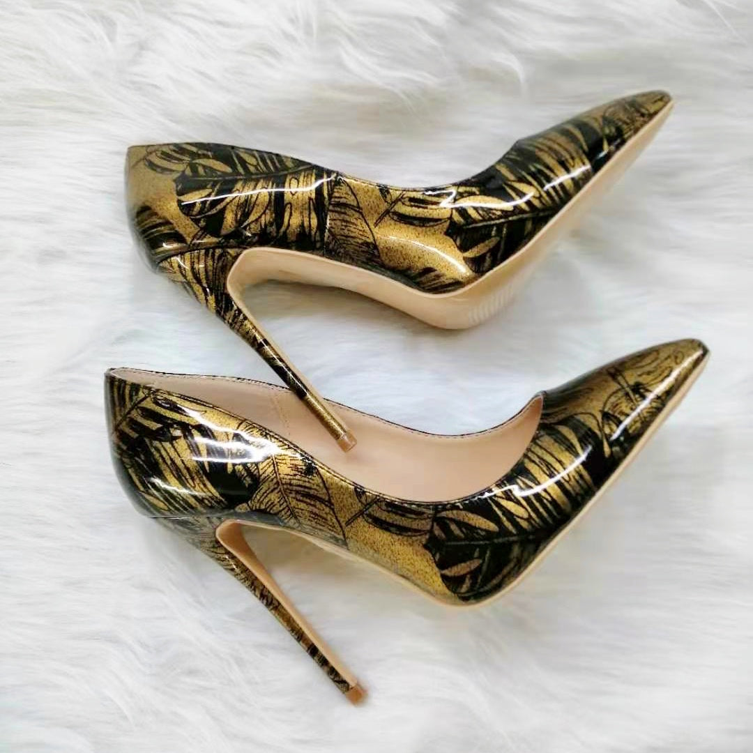 High-heels with gold and black Patterns Fashion Women Party Shoes yy29