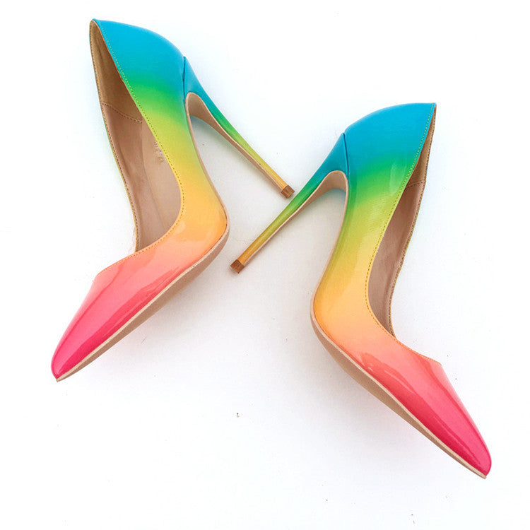 Rainbow-Colored High-heels Fashion Women Party Shoes yy04