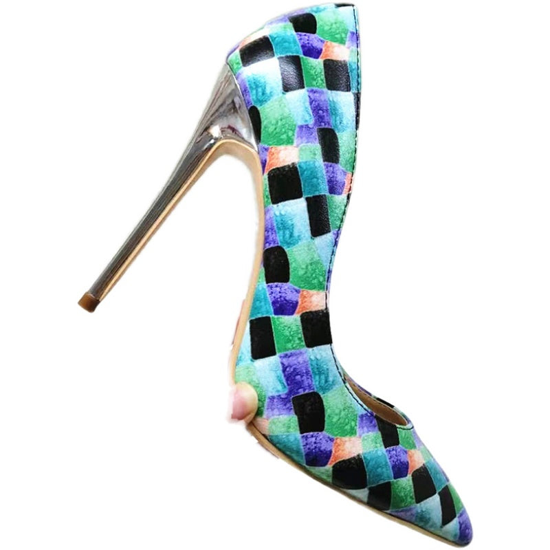 High-heels with Colorful Patterns Fashion Women Party Shoes yy06