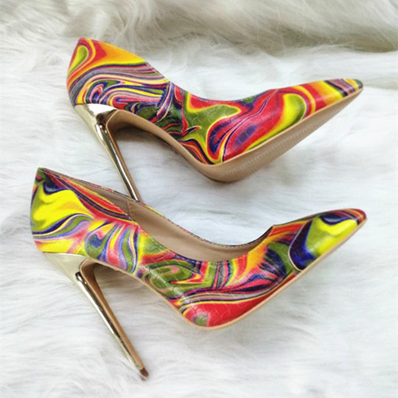 High-heels with Colorful Patterns Fashion Women Party Shoes yy09